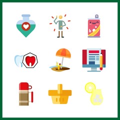 9 drink icon. Vector illustration drink set. spoiled tooth and illness icons for drink works