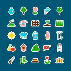 Big set of garden icon on dark background. Vector illustration