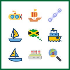 9 boat icon. Vector illustration boat set. tour and chain icons for boat works