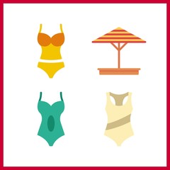 4 resort icon. Vector illustration resort set. swimsuit and sunshade icons for resort works