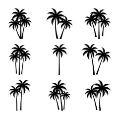 A palm tree silhouette set. - obrazy, fototapety, plakaty