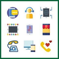 9 telephone icon. Vector illustration telephone set. device and telemarketer icons for telephone works