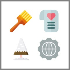 4 decor icon. Vector illustration decor set. love letter and pine icons for decor works