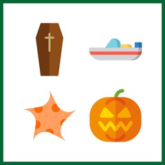 Fototapeta na wymiar 4 holiday icon. Vector illustration holiday set. boat and pumpkin icons for holiday works