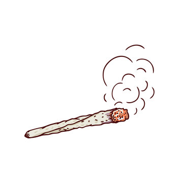 Vector weed joint, cannabis spliff, hash smoking cigarette sketch icon. Unhealthy smoking drug addication, legalized narcotics. Burning butt with marijuana isolated illustratoin