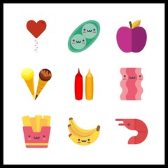 9 snack icon. Vector illustration snack set. pea and bacon icons for snack works
