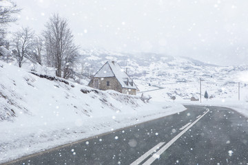 Winter road in the mountains