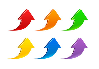 Set of vector colorful volume arrows up