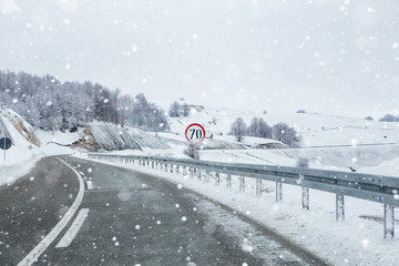Winter road in the mountains