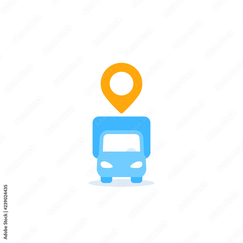 Wall mural delivery vector icon with van and map pin