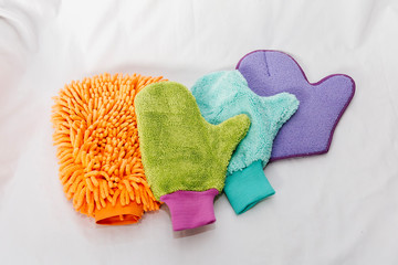 Close up Wave of  dry micro fiber gloves for cleaning and dust removal