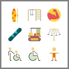 9 active icon. Vector illustration active set. disable and kid icons for active works