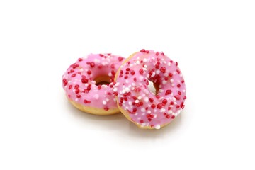 Donuts - set of pink mini donuts on white background