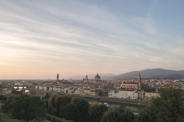 Fototapeta na wymiar Unreal panoramic landscape of Florence, Italy from the viewpoint of the city at a beautiful time of day. Very beautiful landscape of Florence