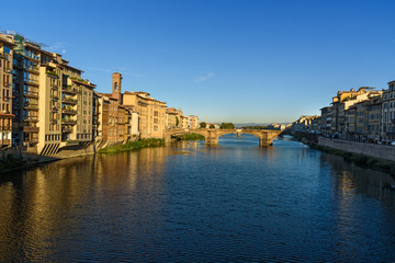Trinity Bridge over river Arno at morning in Florence. Italy