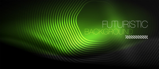 Neon glowing lines, magic energy space light concept, abstract background wallpaper design