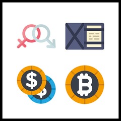 4 pay icon. Vector illustration pay set. coins and bitcoin icons for pay works