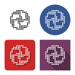 Dotted icon of soccer ball (European football) in four variants. With short and long shadow