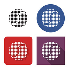 Dotted icon of tennis ball in four variants. With short and long shadow