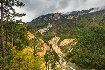 Fototapeta na wymiar view of canyon of a mountain river, photographing from above, aerial view, Montenegro, Tara river,