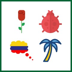 4 flora icon. Vector illustration flora set. ladybug and columbine icons for flora works