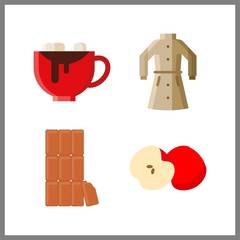 4 part icon. Vector illustration part set. apple and coat icons for part works