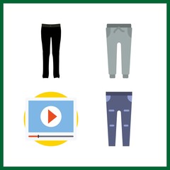 4 watch icon. Vector illustration watch set. video player and trousers icons for watch works