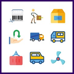 9 shipping icon. Vector illustration shipping set. ship propeller and van icons for shipping works