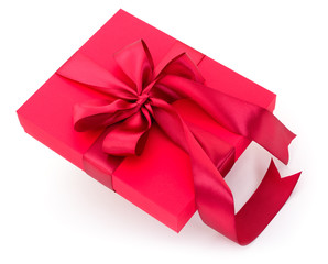 Red gift box with red ribbon