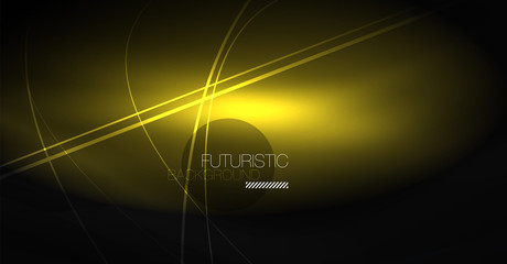 Digital technology abstract background - neon geometric design. Abstract glowing lines. Colorful techno background. Futuristic shape.