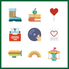 9 retro icon. Vector illustration retro set. lollipop and carousel icons for retro works