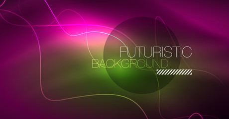 Abstract shiny glowinng color wave design element on dark background - science or technology concept