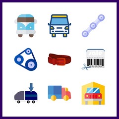 9 delivery icon. Vector illustration delivery set. chain and truck icons for delivery works