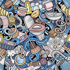 Obraz premium Bathroom hand drawn cartoon doodles seamless pattern.