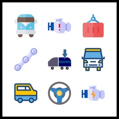 9 truck icon. Vector illustration truck set. container and chain icons for truck works