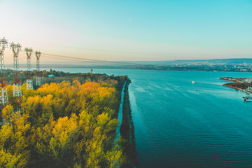 fall theme over the bridge sea 