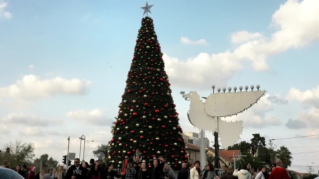 On tradition the Christmas and Hanukkah carnival on Ben Gurion boulevard. Haifa. Israel. 4k