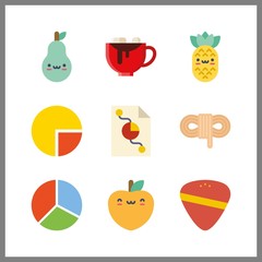 9 piece icon. Vector illustration piece set. pineapple and peach icons for piece works