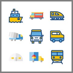 9 logistic icon. Vector illustration logistic set. van and ship icons for logistic works