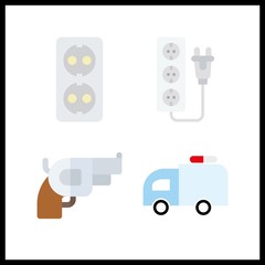 4 danger icon. Vector illustration danger set. gun and socket icons for danger works