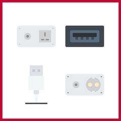 4 connect icon. Vector illustration connect set. socket and usb cable icons for connect works