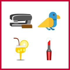4 orange icon. Vector illustration orange set. bird and orange coctail icons for orange works