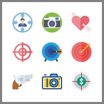 9 aiming icon. Vector illustration aiming set. gun and target icons for aiming works