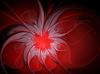 Abstract fractal bright red with white flower