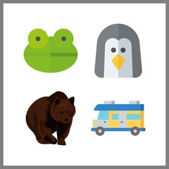 4 wildlife icon. Vector illustration wildlife set. frog and penguin icons for wildlife works