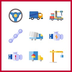 9 truck icon. Vector illustration truck set. chain and trucks icons for truck works