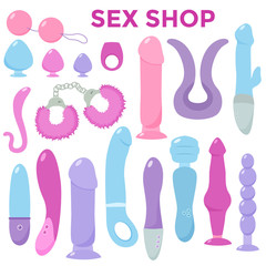 Sex toys. Vector flat illustration.