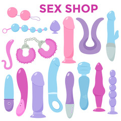 Sex toys. Vector flat illustration.