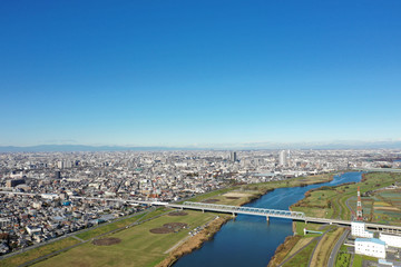 Fototapeta na wymiar 江戸川上空からの風景
