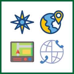 4 map icon. Vector illustration map set. planet earth and windrose icons for map works